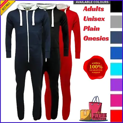 Unisex Adults Plain 1Onesie - Men | Women All In One Jumpsuit Hooded Coverall UK • £21.85