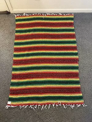 Rasta Colored Mexican Aztec Blanket Artilana Comfy • $9