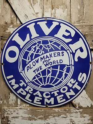 Vintage Oliver Porcelain Sign 30  Tractor Plow Implements Farming Equipment Sign • $599.95