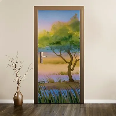 £48.95 • Buy Removable Door Sticker Mural Decal Wrap Watercolour Nature Tree Picture