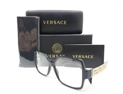 Versace Mod. 3337 GB1 55mm Black-Gold Greek Key New Women's Eyeglasses. • $94.99