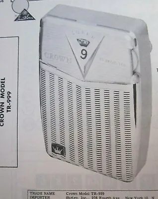 $6.50 • Buy Crown Tr-999 Transistor Radio Photofact