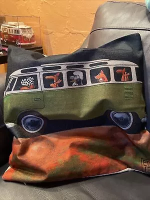 VW Bus Pillow Cover With Animals- 16’ X 16’ Green Bus • $20