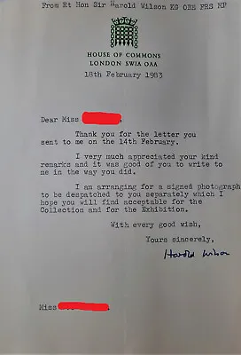 £199.99 • Buy Harold Wilson 11 March 1916 – 24 May 1995  ~ House Of Commons Letter 1983 SIGNED