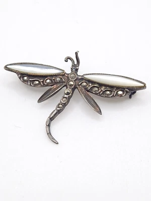 £14.99 • Buy Vintage Sterling Silver 925 Marcasite And Mother Of Pearl Brooch