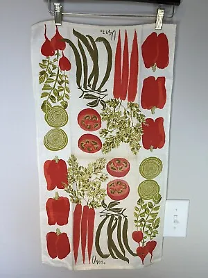 VTG 60s 70s Veggies Vera Neumann Linen Tea Towel Red Turnip Carrots Tomato • $48