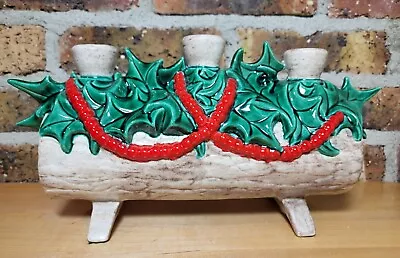 Vintage Christmas Ceramic Yule Log Candle Holder Handpainted Atlantic Mold 1974 • $22.50