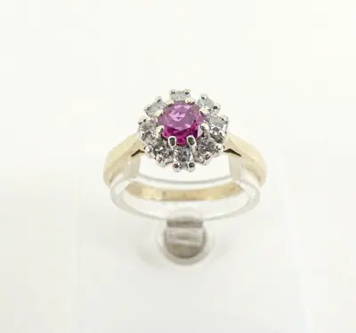 9ct Gold Ruby Diamond Ring Cluster Hallmarked 7mm Size L With Gift Box • £138