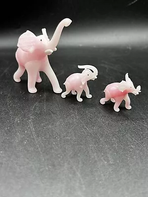 3 Vintage Miniature Glass Pink Elephants Figurine  1.25-2.25” High • $7.99