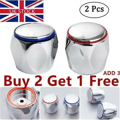 2pcs HOT & COLD TAP TOP HEAD COVERS CHROME PLATED Bathroom Red&Blue REPLACEMENT • £4.74