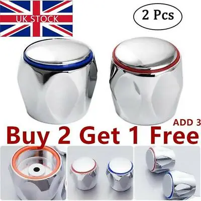 2pcs REPLACEMENT HOT & COLD TAP TOP HEAD COVERS CHROME PLATED Bathroom Red&Blue~ • £4.99