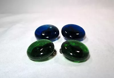 Vintage Green & Cobalt Blue Glass Ladies Costume Clip-On Earrings -2 Pairs -K613 • $49