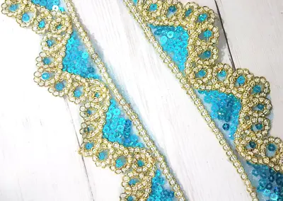 £2.75 • Buy 1m Turquoise Hologram Sequin GOLD Braid Trim Indian Arabic Ribbon Lace Bridal 