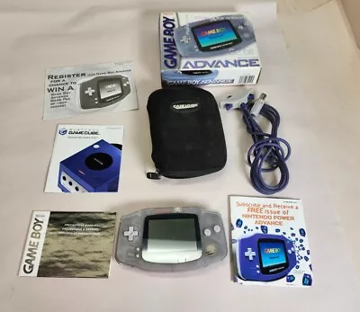 Nintendo Game Boy Advance Glacier AGB-001 Box & Chargers TESTED COMPLETE CIB • $39