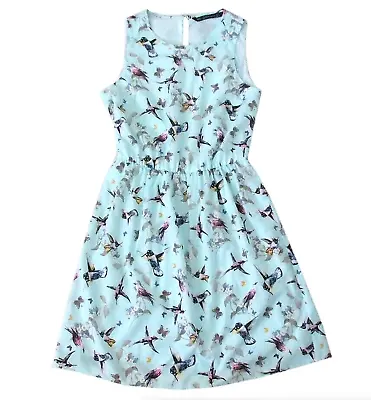 Zara Short Dress Blue Tunic Bird Oriental Print Sleeveless Dress New • £59.99