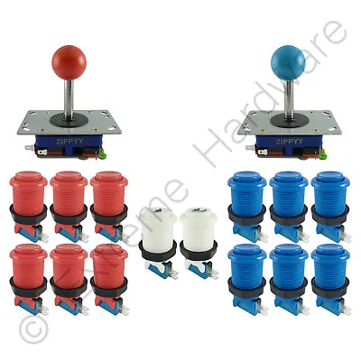 £29.99 • Buy 2 Player Arcade Control Kit 2 Ball Top Joysticks 14 Buttons Red/Blue JAMMA MAME