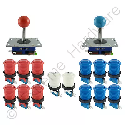 2 Player Arcade Control Kit 2 Ball Top Joysticks 14 Buttons Red/Blue JAMMA MAME • £29.99