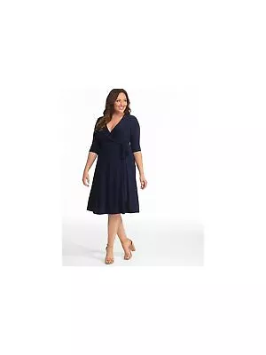 KIYONNA Womens Navy Elbow Sleeve Knee Length Wrap Dress Plus 2X • $12.99