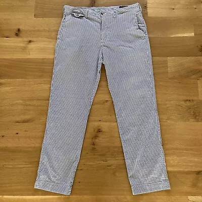 POLO RALPH LAUREN Mens Seersucker Chino Pants 36x32 Straight Leg Blue White • $32.97