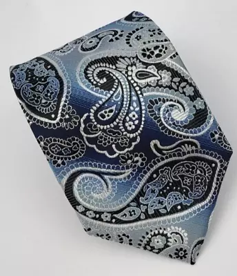 Twenty Dollar Tie Silk Tie Blue Silver Black Paisley Men Necktie Long 62 X 3.25 • $11.24