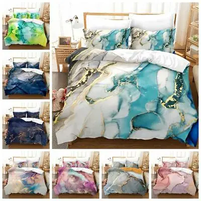 Ink Marbling Doona Quilt Duvet Cover Set Pillowcase Single Double Queen Size Bed • £15.56