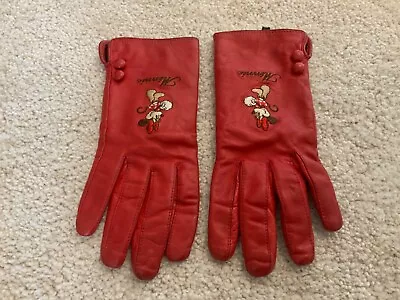 Rare Ladies Vintage Red Leather Gloves Minnie Mouse Disney Store Size L • £24.99