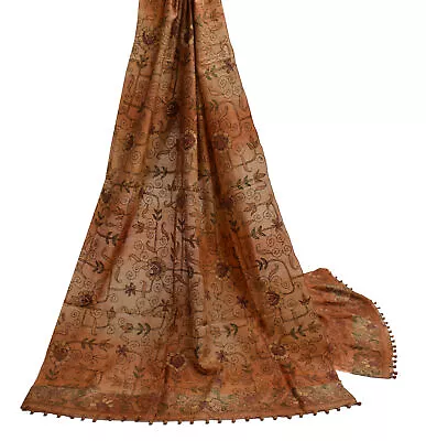 Sushila Vintage Indian Dupatta 100% Pure Silk Hand Embroidered Long Stole Veil • $27.99