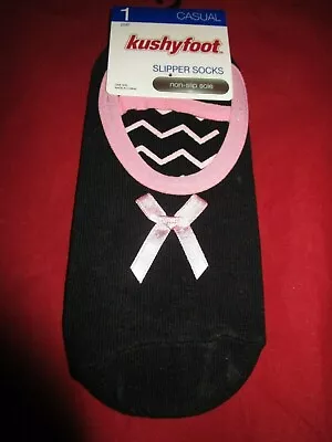 1 Pair Kushyfoot Womens Cotton Mary Jane Slipper Socks Non-Slip Black Pink • $8.99