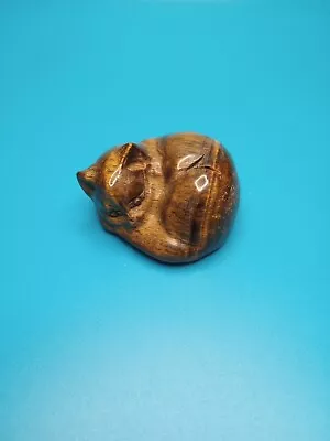 Carved Tiger's Eye Lying Down Sleeping Miniature Cat Figurine 1 1/2  Long • $15