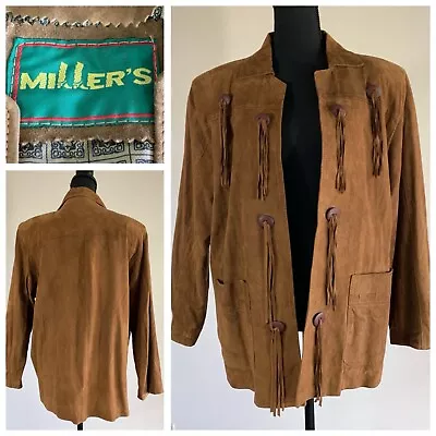 Vintage Miller’s Unisex Western Cowboy Native American Suede Leather Jacket 44” • $41.25