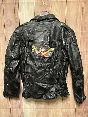 Leather Jacket Woman’s Large Black Biker Moto Eagle God Bless America’ NWT • $37.99