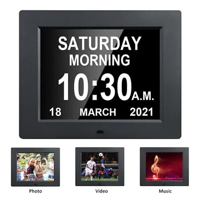 Extra Large Dementia Clock 8  Digital Calendar Day Clocks LED Alarm Clock Wall • £27.96