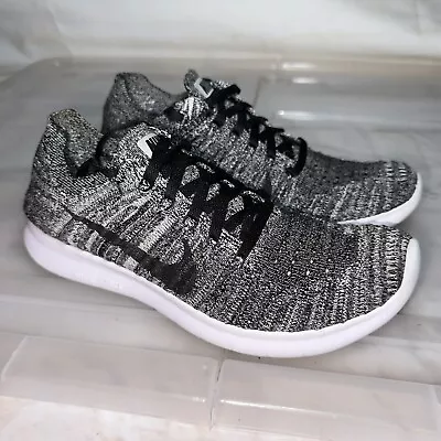 Near New NIKE Free RN Flyknit Black White OREO Sneakers US 6 #29254 • $90