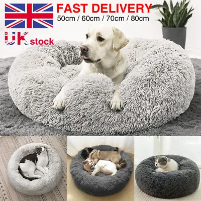 £10.29 • Buy 50-80CM Dog Bed Donut Round Plush Cat Beds Calming Pet Anti Anxiety Washable