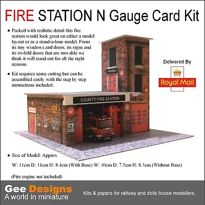 N GAUGE Model Railway Card Kit Fire Station High Detail Craft Kit • £5.50