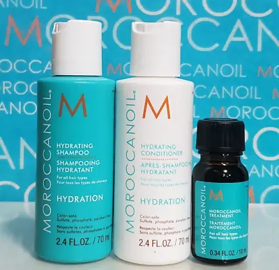 Moroccanoil Hydrating Shampoo Conditioner 2.4 Oz + Oil Treatment 0.34 Oz Set • $25.95