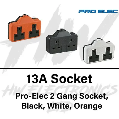 13 Amp Pro Elec 2 Gang Rubber Socket 13A Heavy Duty Mains Electrical PRO-ELEC • £5.49