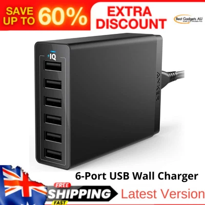 $54.36 • Buy Anker 60W 6-Port USB Wall Charger, Powerport 6 For IPhone X/ 8/7 / 6S / Plus