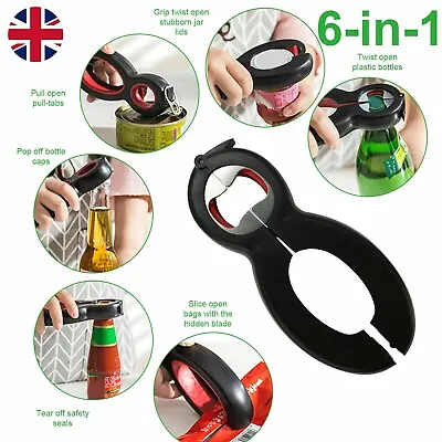 6 In 1 Multi Opener Stainless Steel Manual Jar Opener Non Slip Open Sesame • £6.99