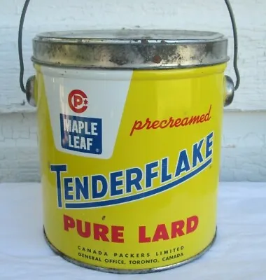 Vintage Maple Leaf Tenderflake Lard Tin/can/pail Canada Packers Toronto 3 Lb • $20.62