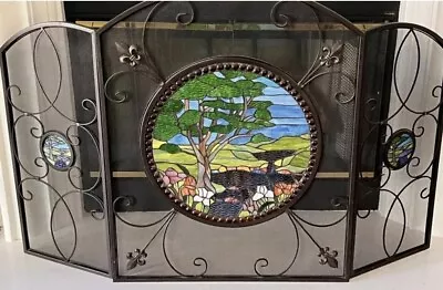 Trifold Fireplace Screen W/ Tiffany Style Stained Glass Inserts Tree Of Life NIB • $210