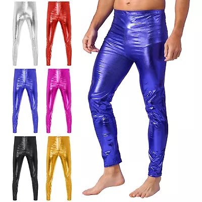Metallic Shiny Disco Pants For Men 80s Party Rave Pants Straight Leg Trousers • $7.99