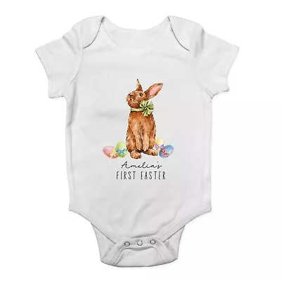 Personalised Any Name First Easter Baby Grow Vest Easter Rabbit Bunny Bodysuit • £5.99