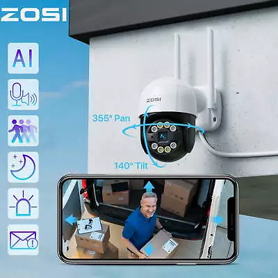 ZOSI WiFi Security Camera System PT IP Camera Smart Light Siren Alarm Outdoor • $27.99