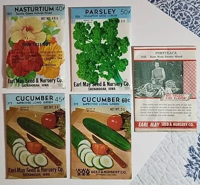 Vintage Earl May Seed & Nursery Co. 5 Seed Packets Shenandoah Iowa IA • $15.99