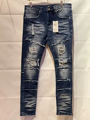 Men's Bleeker Bleeker Distressed Jeans With Rips - Dark Indigo P22850 • $49.99