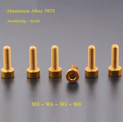M3 M4 M5 M6 Aluminum Alloy 7075 Socket Cap Head Allen Hex Screw Bolts - Gold • $2.05