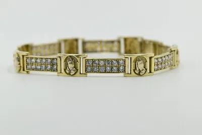 Mens 10k Yellow Gold Praying Hands Cubic Zirconia 9  Link Bling CZ ID Bracelet • $999.01