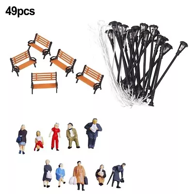 49Pcs HO OO Painted Model People Figures Bench Lamp Post For Railway Train Model • $11.03