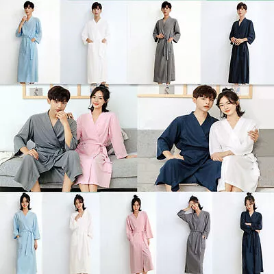 Men Women 100% Cotton Waffle Towel Dressing Gown Nightwear Hotel Spa Bathrobe • £19.18